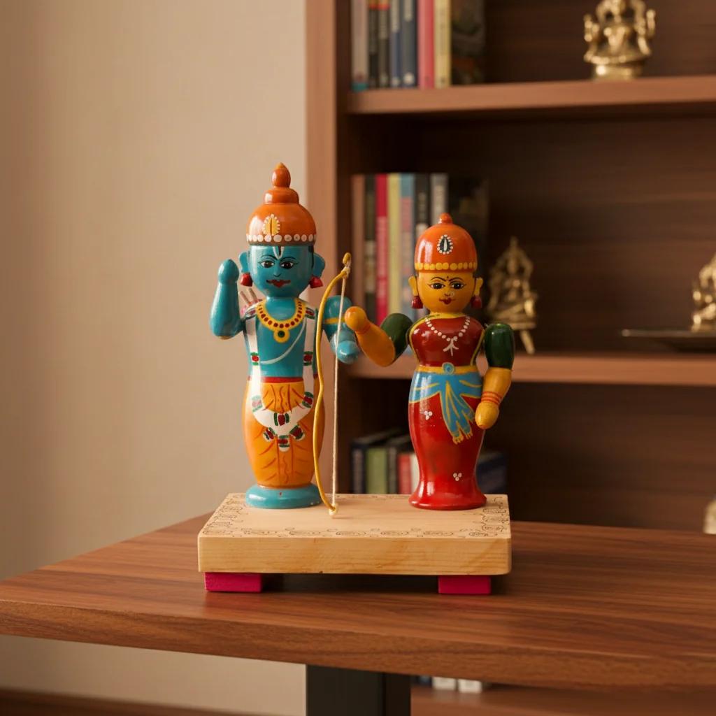 VPH Gift Store Kondapalli Wooden Rama and Sita Doll Set for Living Room Decoration