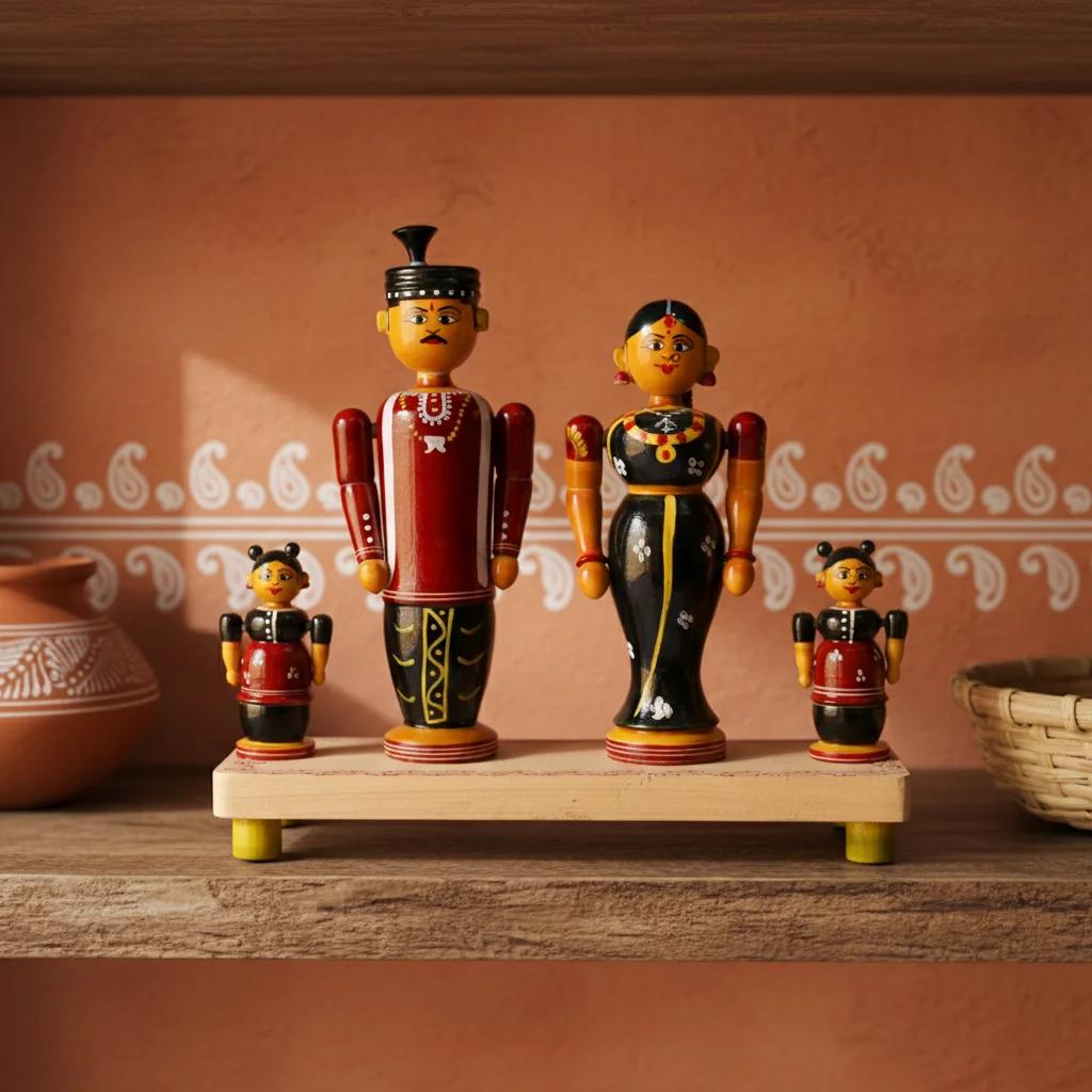 VPH Gift Store Handmade Kondapalli Wooden Family Toys Decorative Showpiece for Home