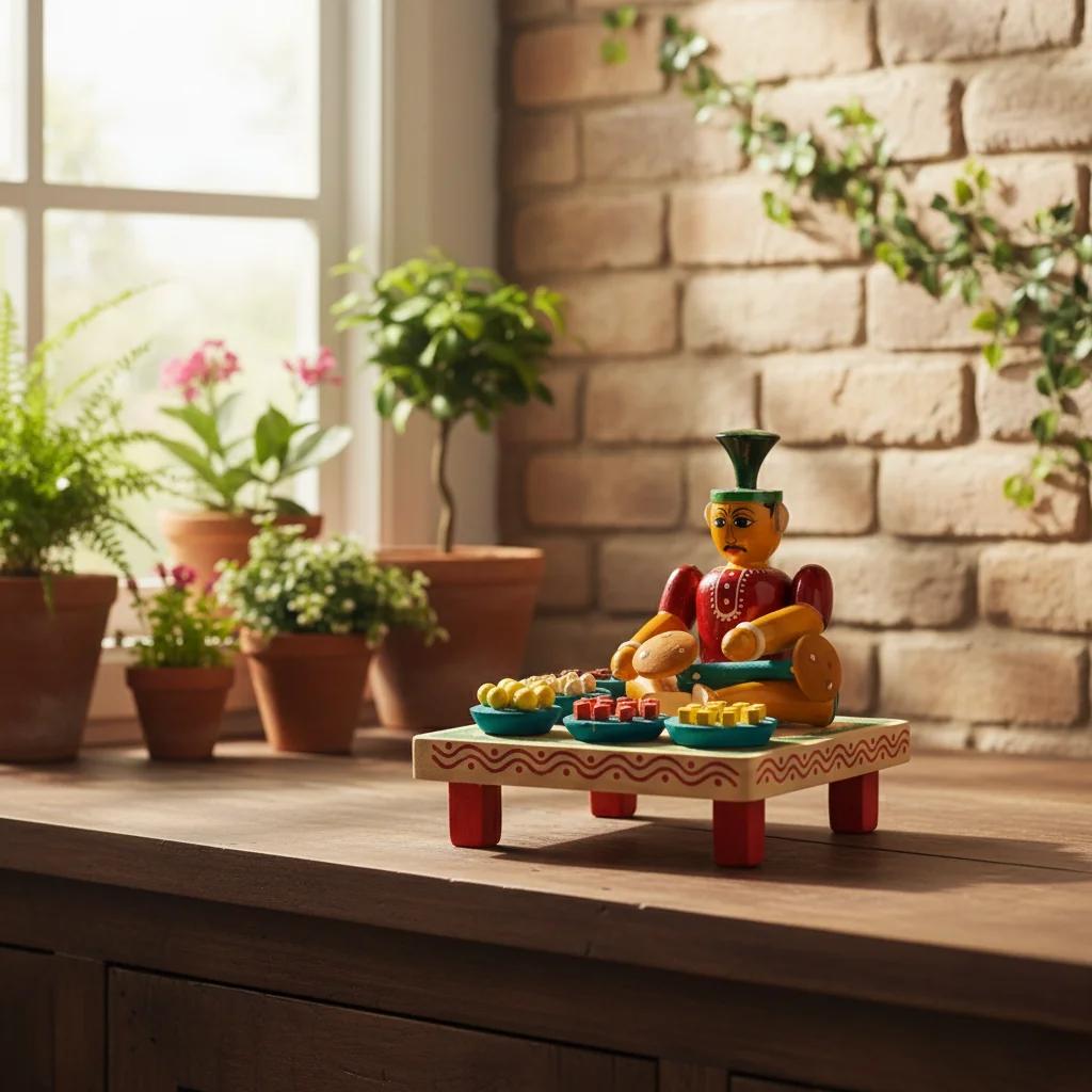 VPH Gift Store Kondapalli Wooden Village Sweet Seller Man Handcrafted Figurine for Home