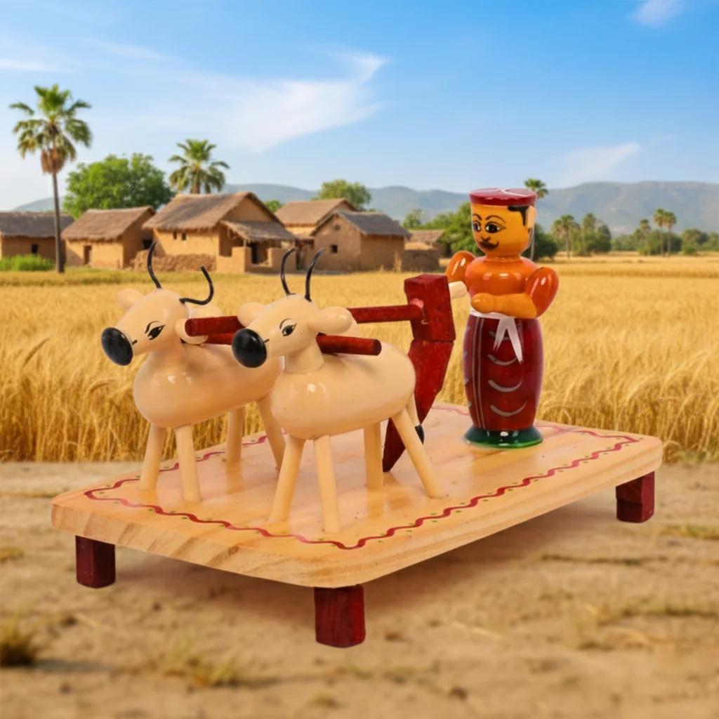 VPH Gift Store Kondapalli Wooden Village Farming Doll Set Handcrafted for Home