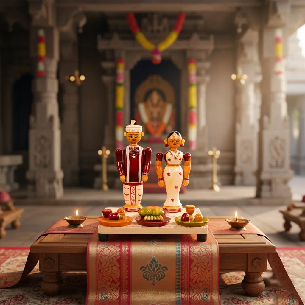 VPH Gift Store Kondapalli Wooden Traditional Bride and Groom Decorative Doll for Home