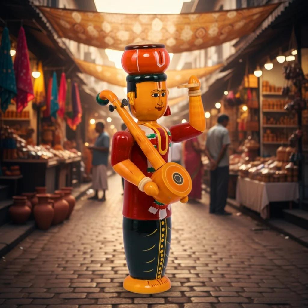 MH Decors Kondapalli Wooden Haridasu Decorative Statue Hand Made for Home