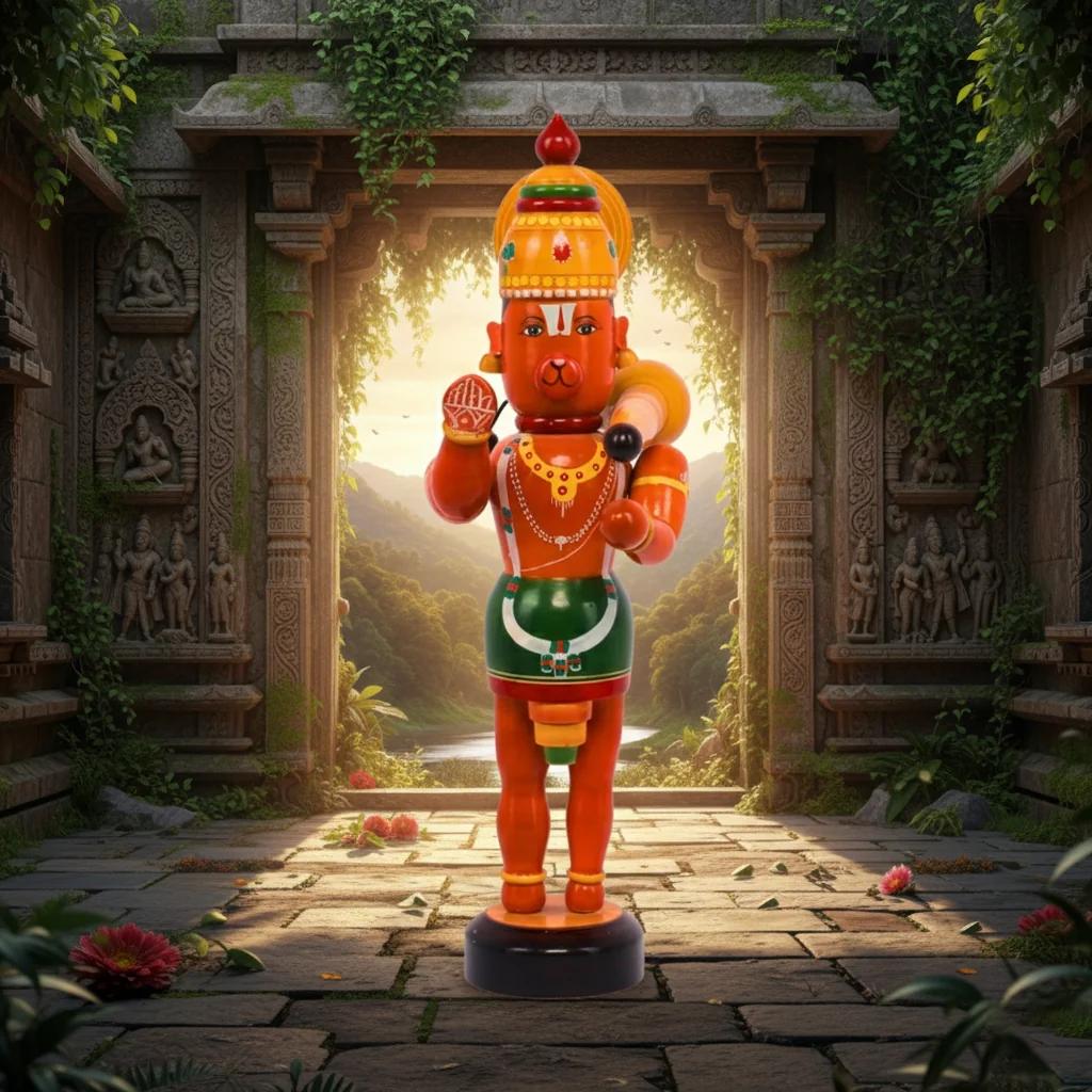 MH Decors Handcrafted Kondapalli Wooden Hanuman Idol for Home and Office Display