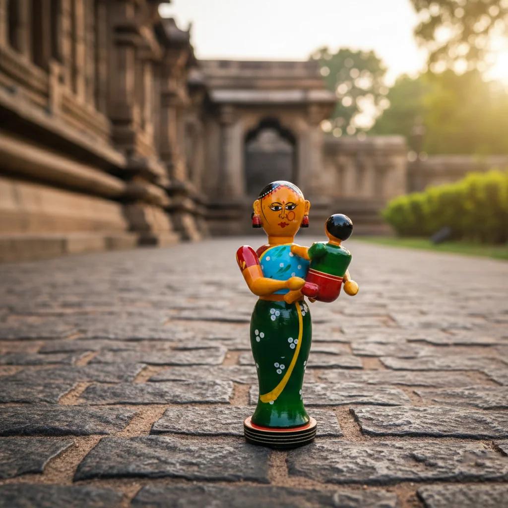 MH Decors Kondapalli Wooden Mother and Child Decorative Idol Handcrafted for Home