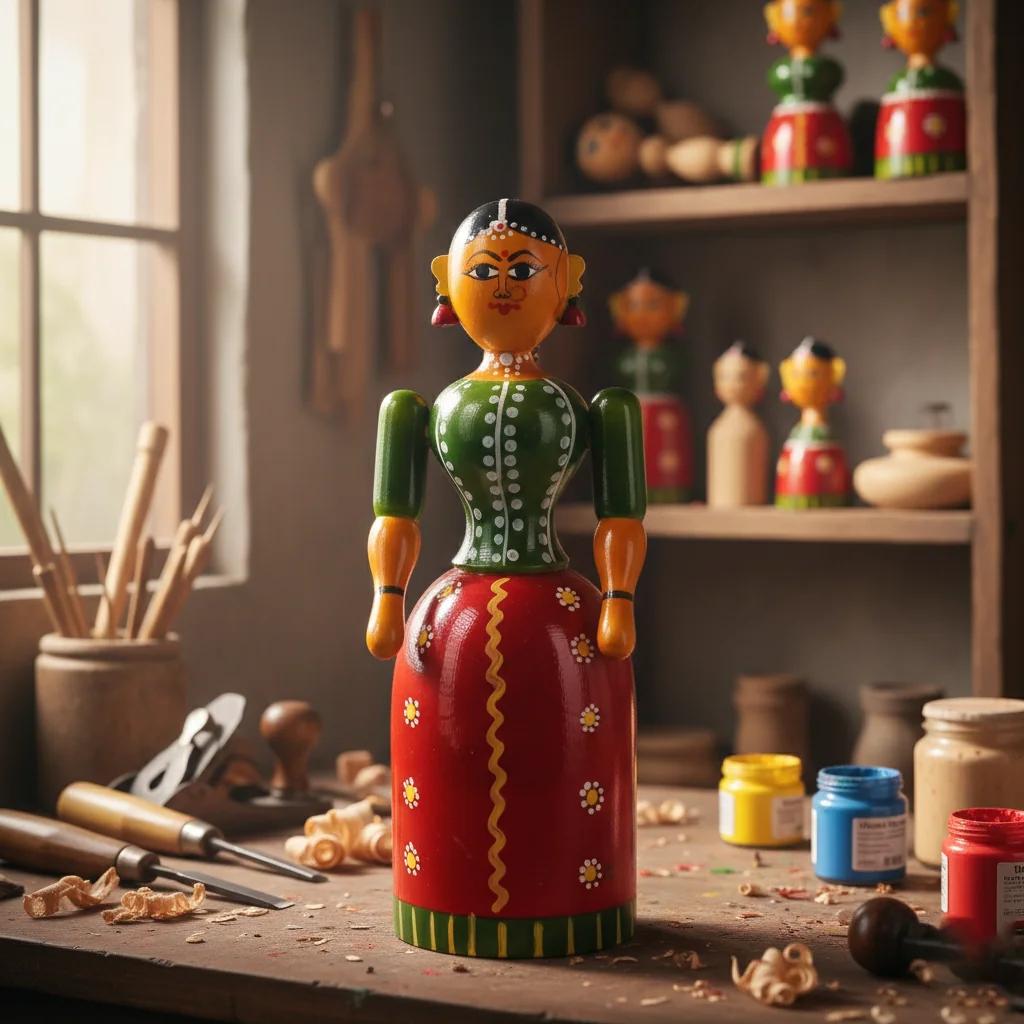 MH Decors Kondapalli Wooden Buttabomma Decorative Doll Hand Made for Home Interiors