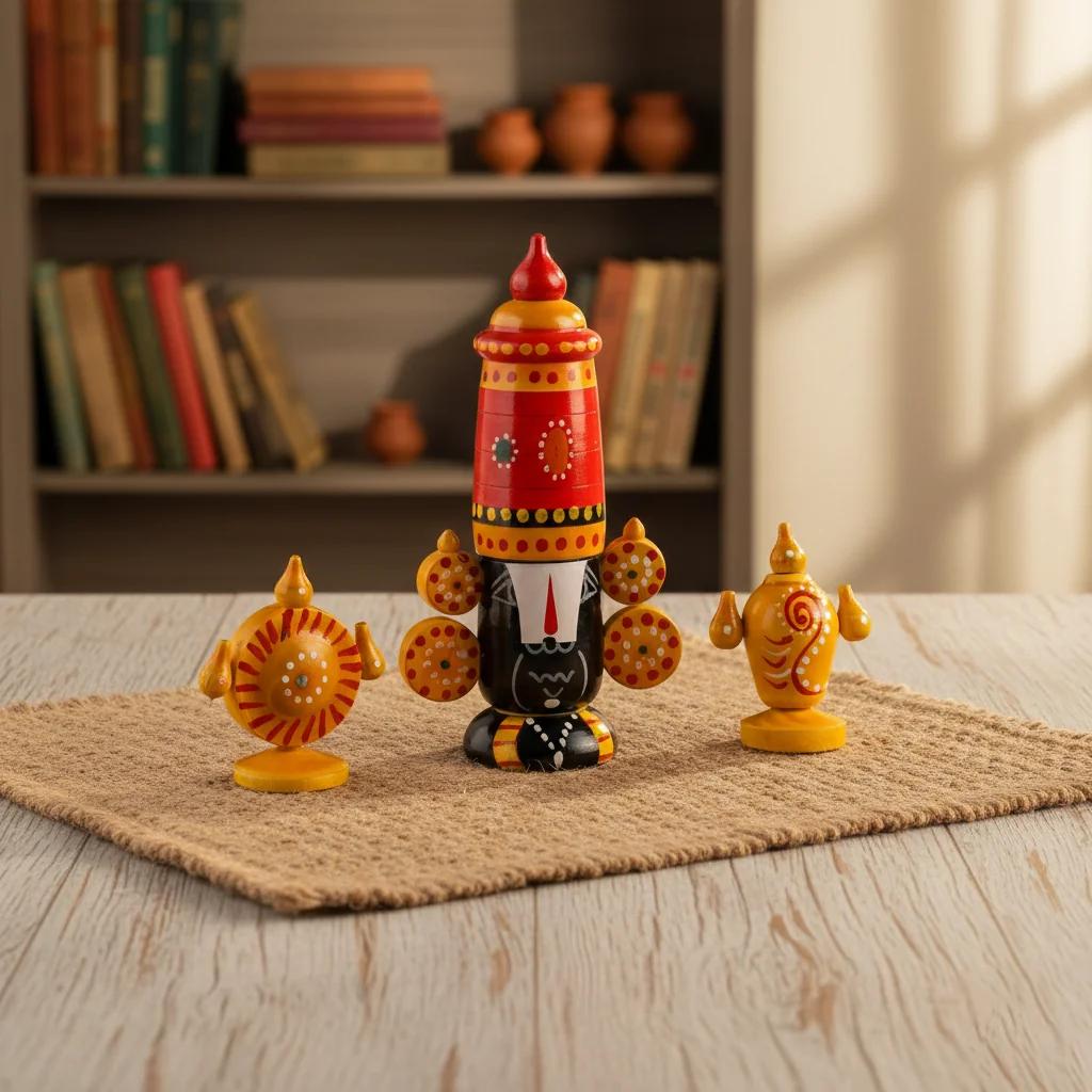 MH Decors Kondapalli Wooden Lord Balaji Shanku Charka Decorative Idol Handcrafted