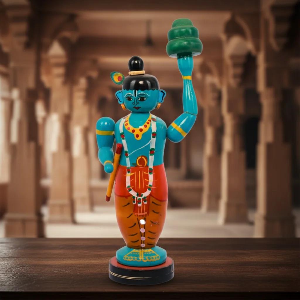MH Decors Kondapalli Wooden Lord Krishna Govardhanagiri Idol Hand Made for Living Room