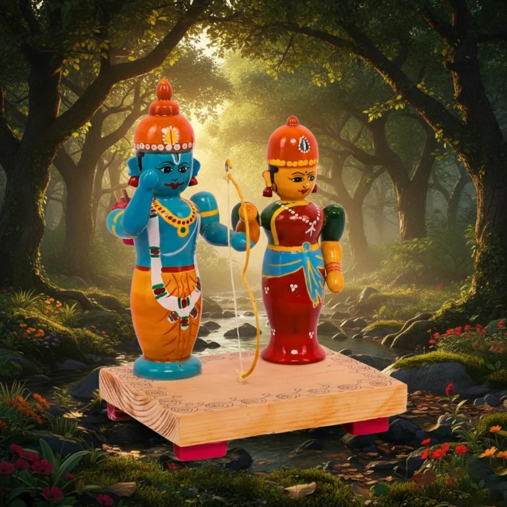MH Decors Kondapalli Wooden Rama and Sita Doll Set Decorative Figurines for Home Interiors
