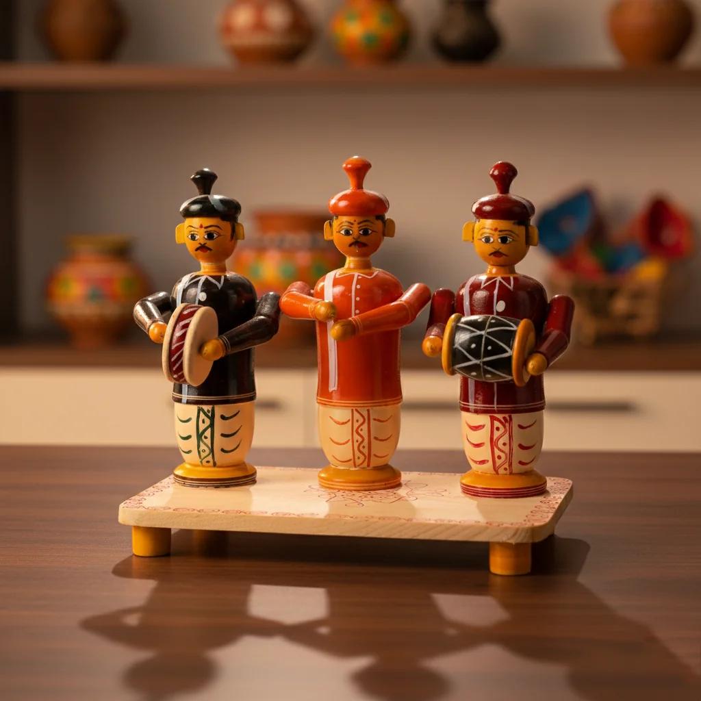 MH Decors Handcrafted Kondapalli Wooden Bhajantri Shubhamastu Set Decorative for Home