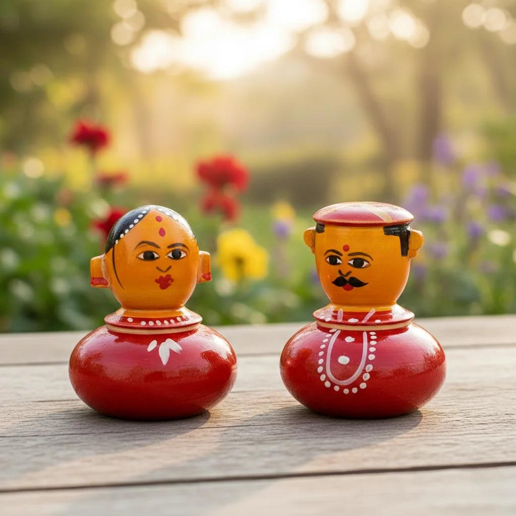 MH Decors Handcrafted Kondapalli Wooden Raja Rani Nesting Showpiece for Home