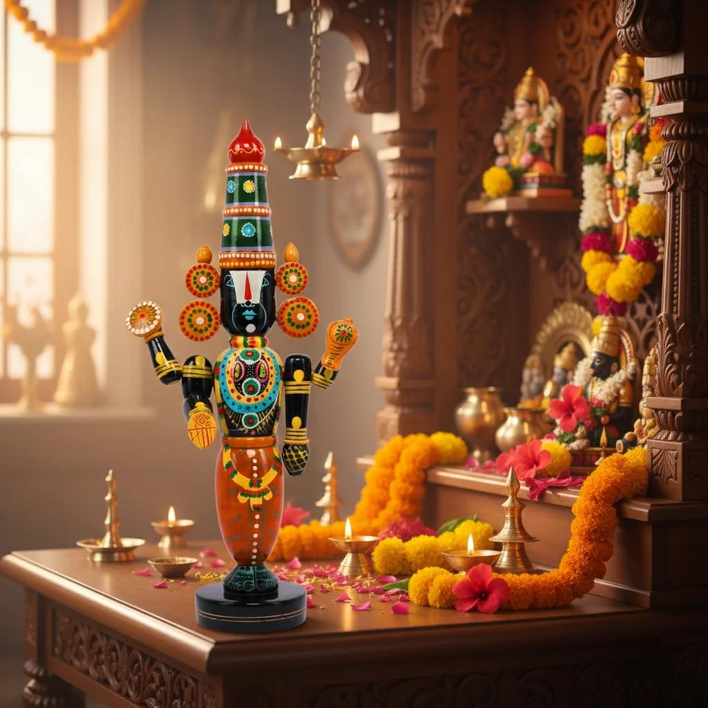 MH Decors Kondapalli Wooden Venkateswara Figurine Decorative Handcrafted for Home