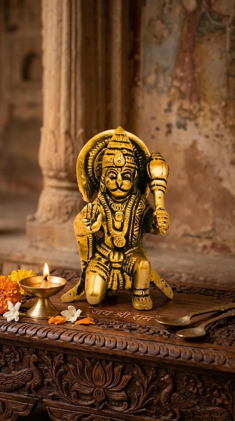 MH Decors Brass Veera Hanuman Sitting Figurine for Home Decoration