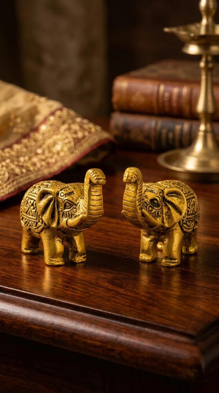 MH Decors Brass Handcrafted Blessing Elephant Figurines for Home Decor
