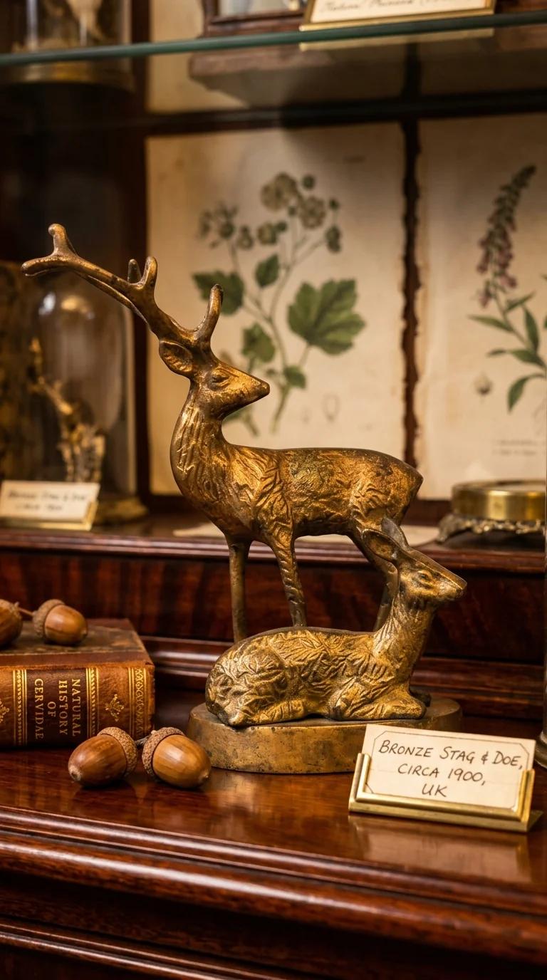 MH Decors Brass Rustic Deer Statue Art Figurine for Lodge and Cabin