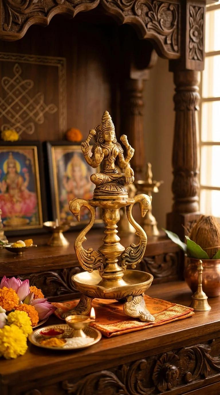 MH Decors Brass Lakshmi Peacock Diya for Spiritual Home Decor and Gift