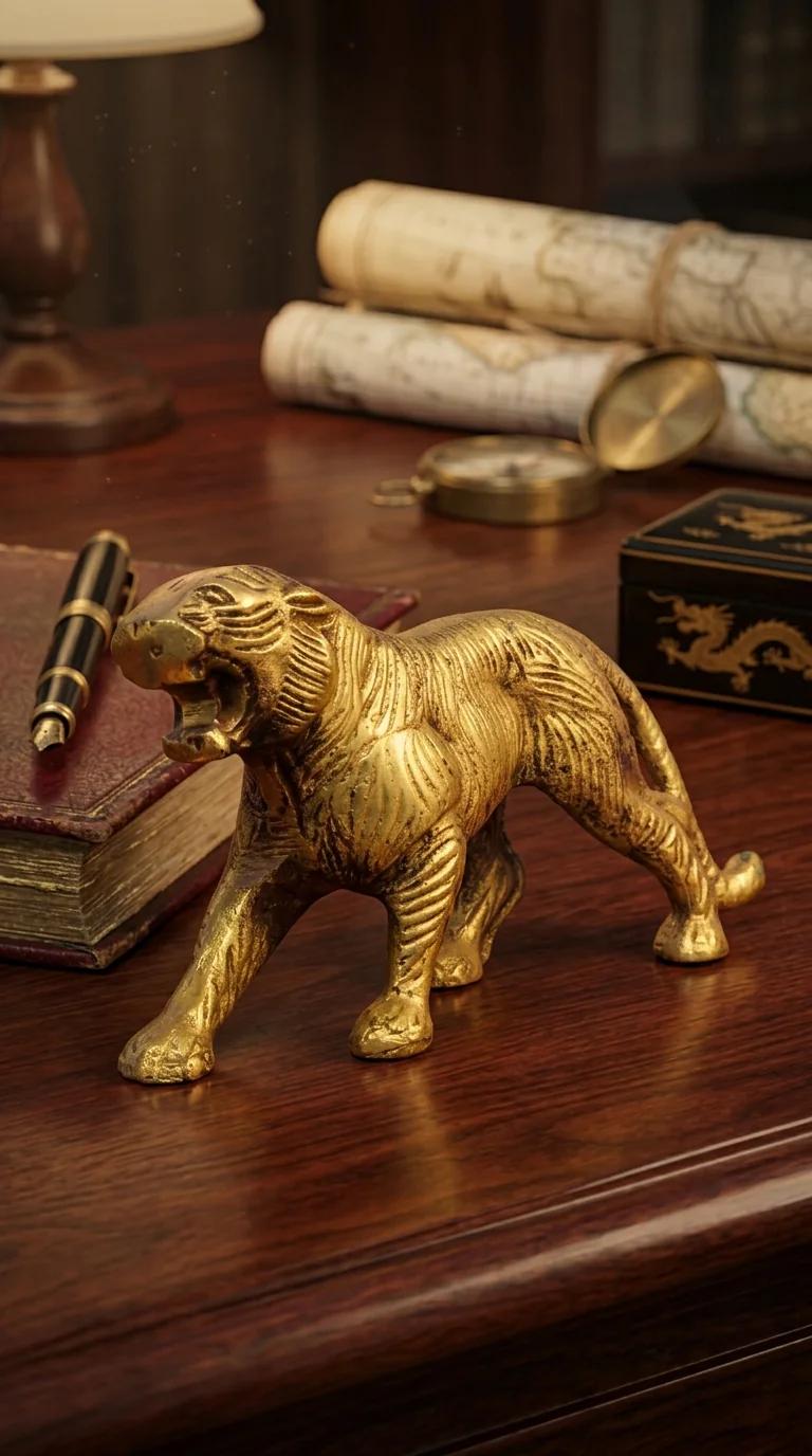 MH Decors Brass Bengal Tiger Figurine Showpiece for Office and Home