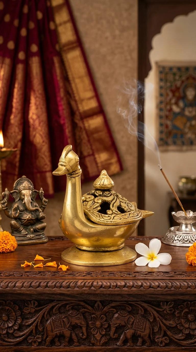 MH Decors Brass Swan Incense Burner for Pooja Home Office and Temple