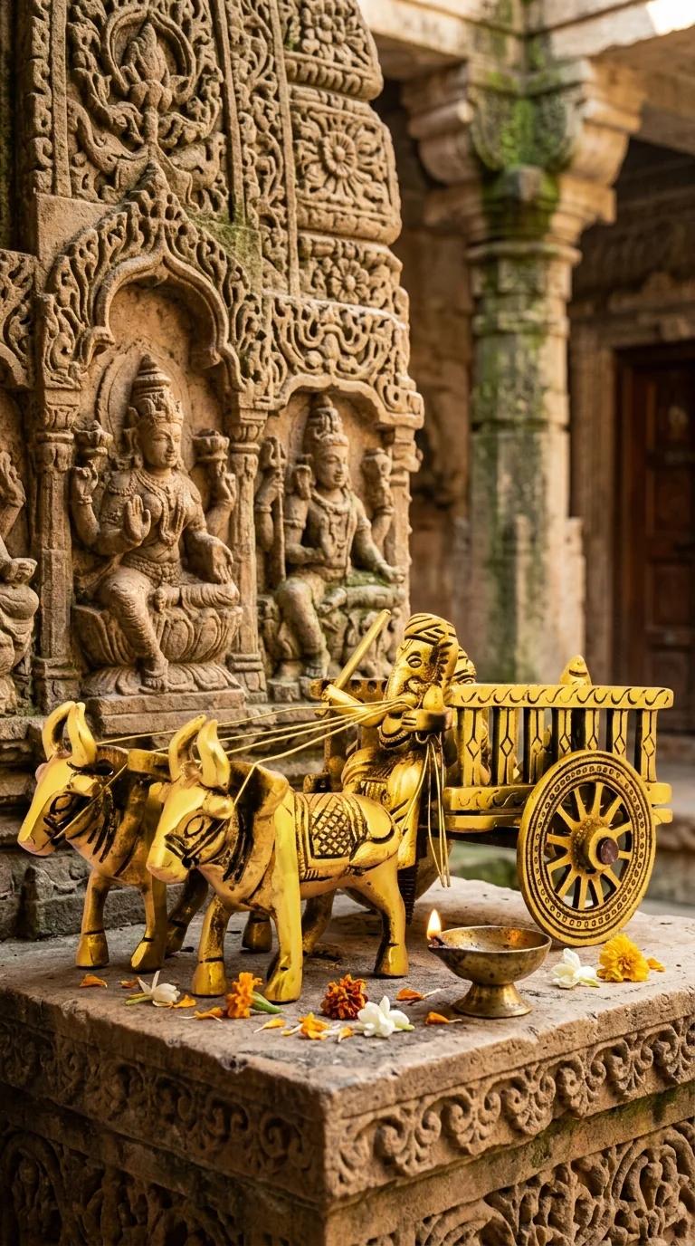 MH Decors Brass Ganesh Lakshmi Saraswathi Bullock Cart Idol for Home Pooja and Display