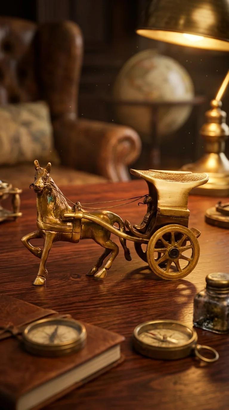 MH Decors Decorative Brass Horse Cart Tanga Showpiece Two Moustaches for Living Room