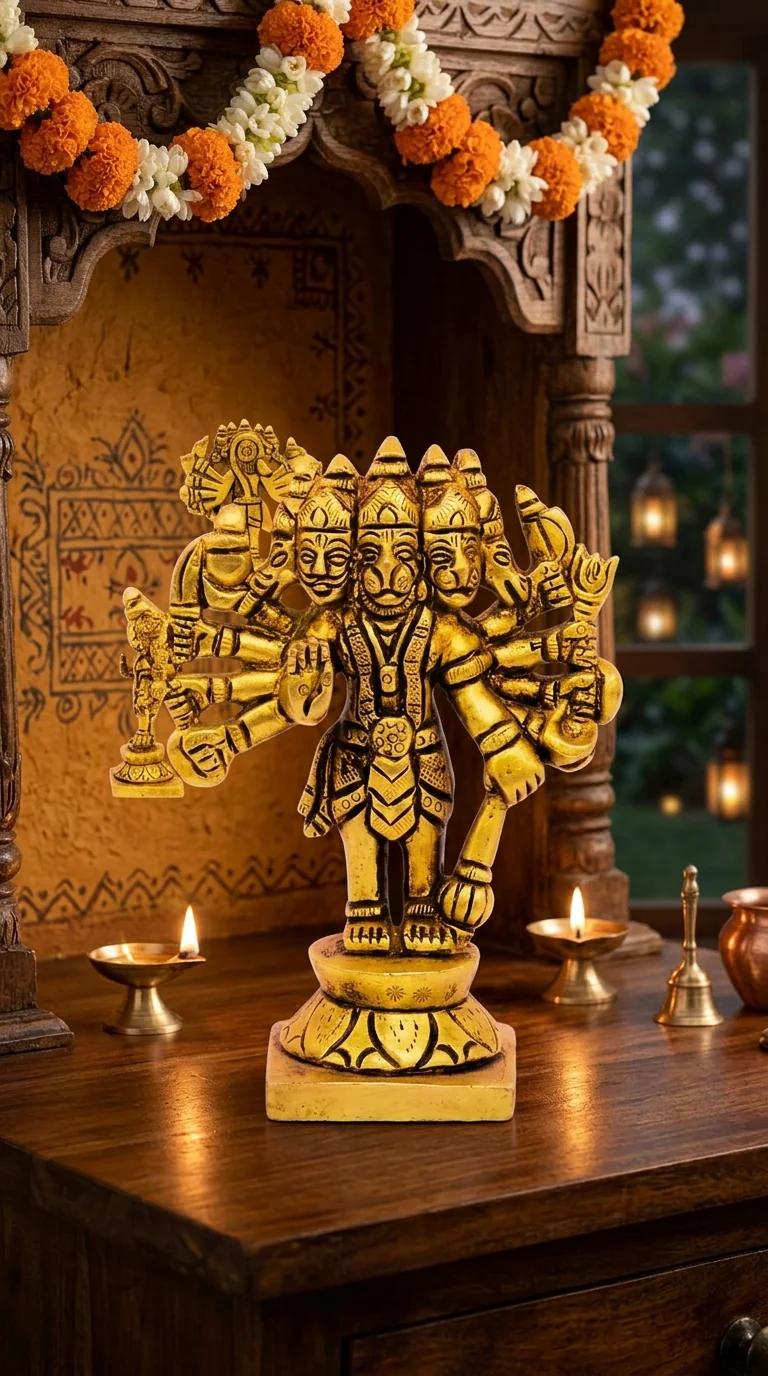 MH Decors Sacred Brass Panchmukhi Hanuman Statue for Home and Office