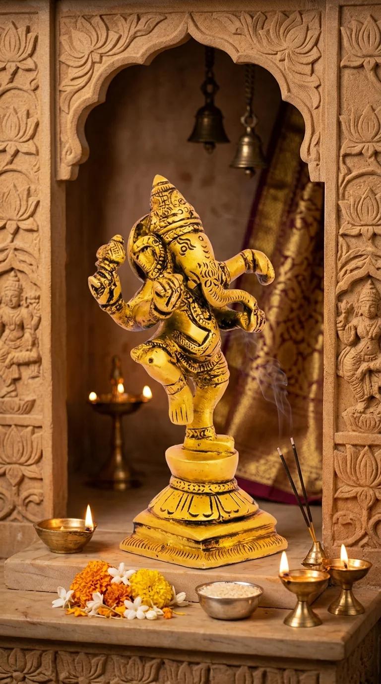 MH Decors Elegant Brass Lord Ganesha Dancing Statue for Home Tabletop Decor