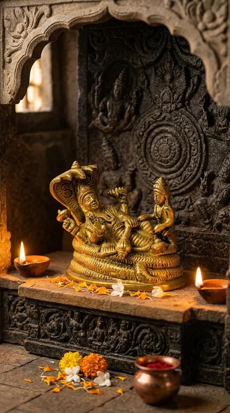 MH Decors Handcrafted Brass Vishnu Lakshmi Idol for Wealth Prosperity and Home