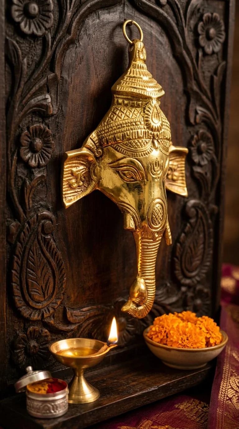 MH Decors Brass Wall Hanging Ganesha Idol for Doorway and Home Wall Decor