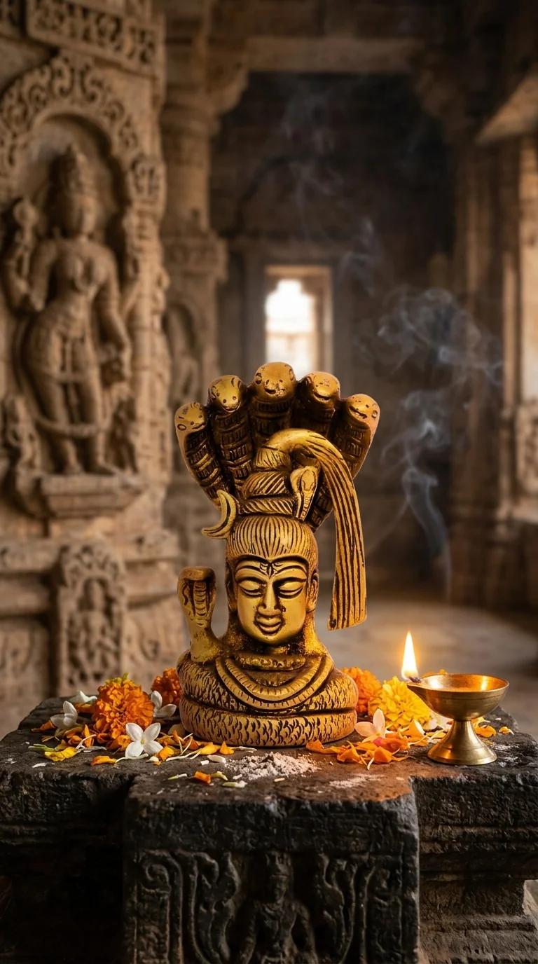 MH Decors Handmade Brass Shiva Face with Sheshnaag Idol for Home and Spiritual Spaces