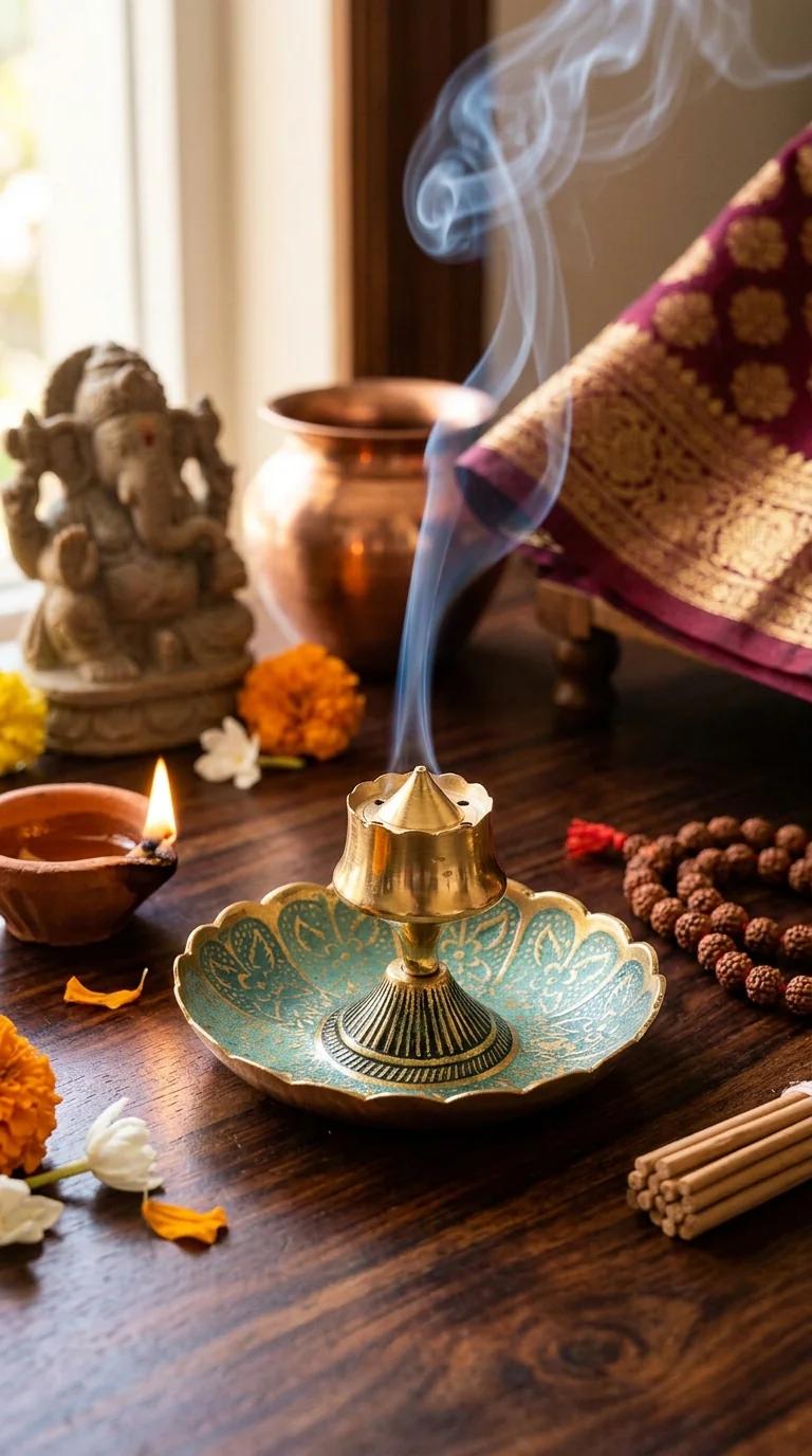 MH Decors Brass Multicolour Agarbatti and Dhoop Holder for Spiritual Home Decor