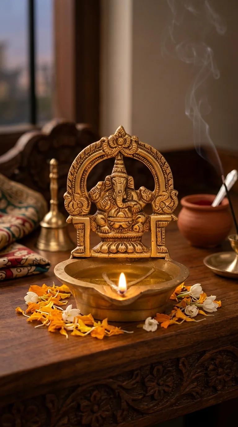 MH Decors Brass Ganapathi Diya for Pooja Home Altar and Living Room Decor