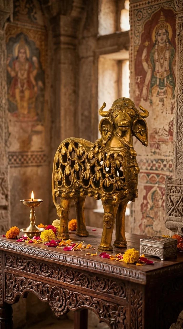 MH Decors Handcrafted Brass Kaamdhenu Figurine for Spiritual Home Decor