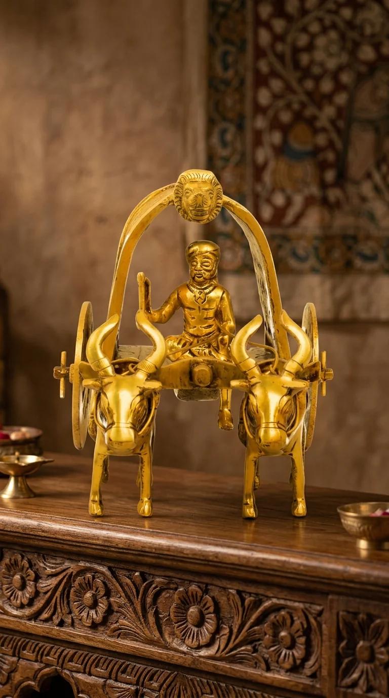 MH Decors Brass Traditional Bullock Cart Figurine for Desk and Home Display