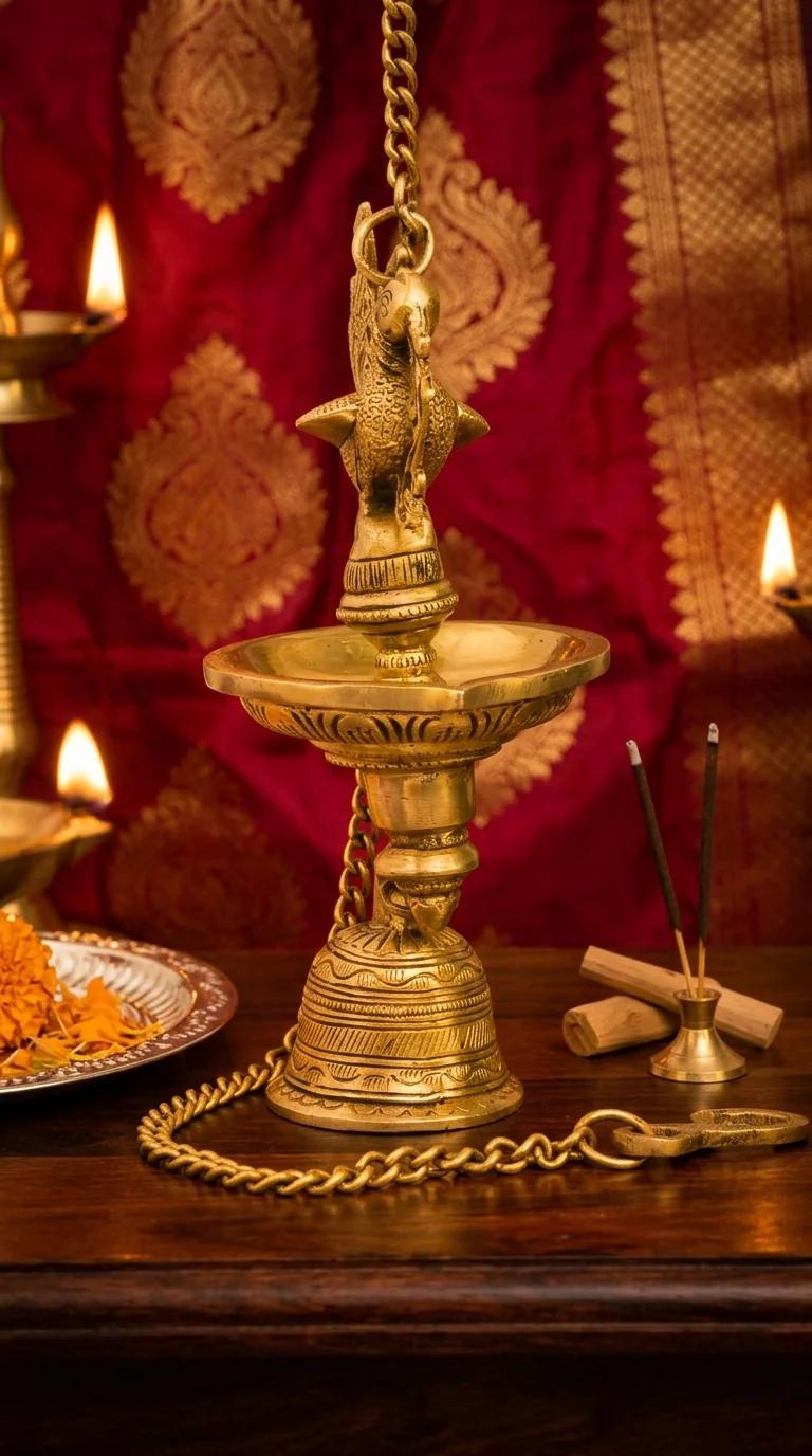 MH Decors Elegant Brass Peacock Wall Hanging Diya with Bell for Home and Office