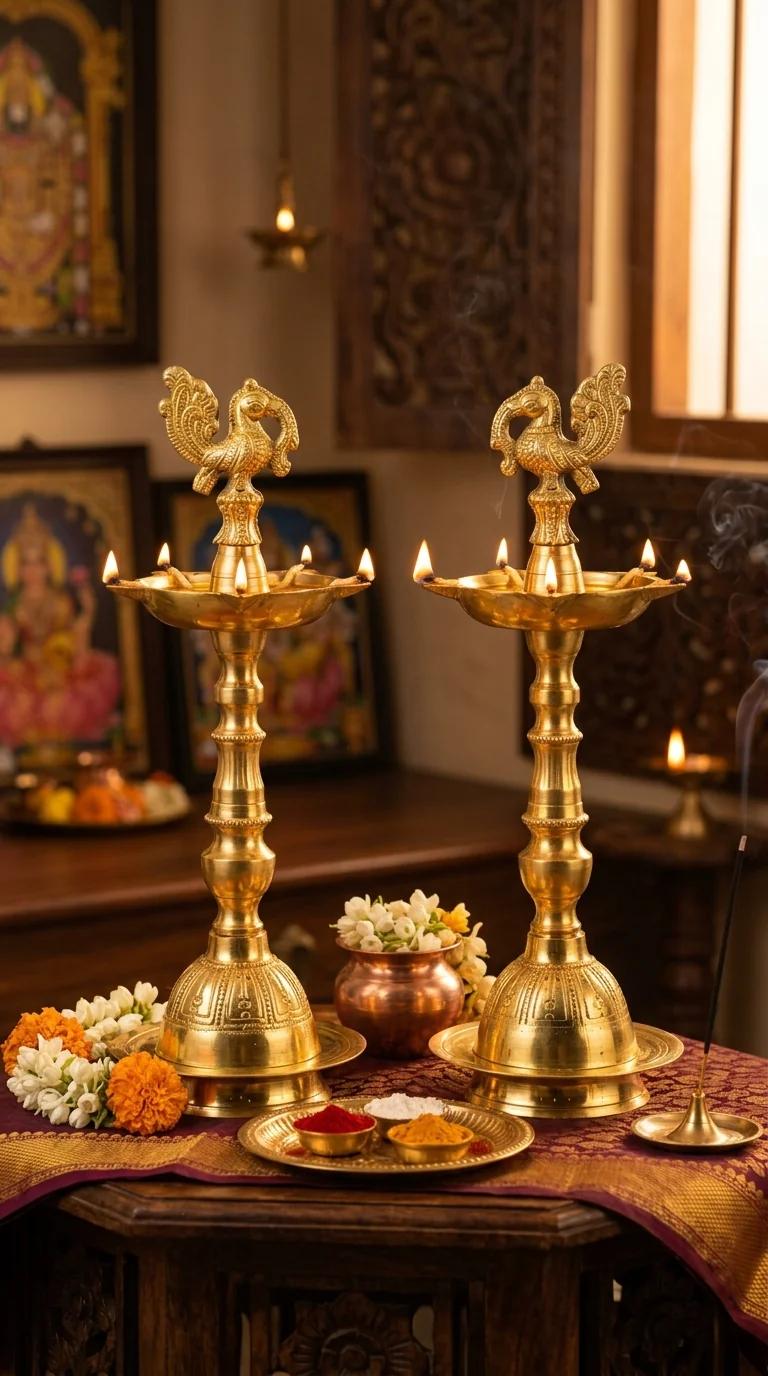 MH Decors Handcrafted Brass Peacock Oil Diyas for Pooja Room and Spiritual Home Decor