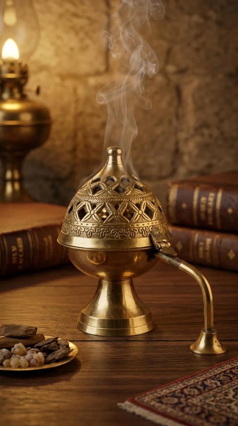 MH Decors Decorative Brass Incense Holder Dhoop Dani with Handle for Home Altar