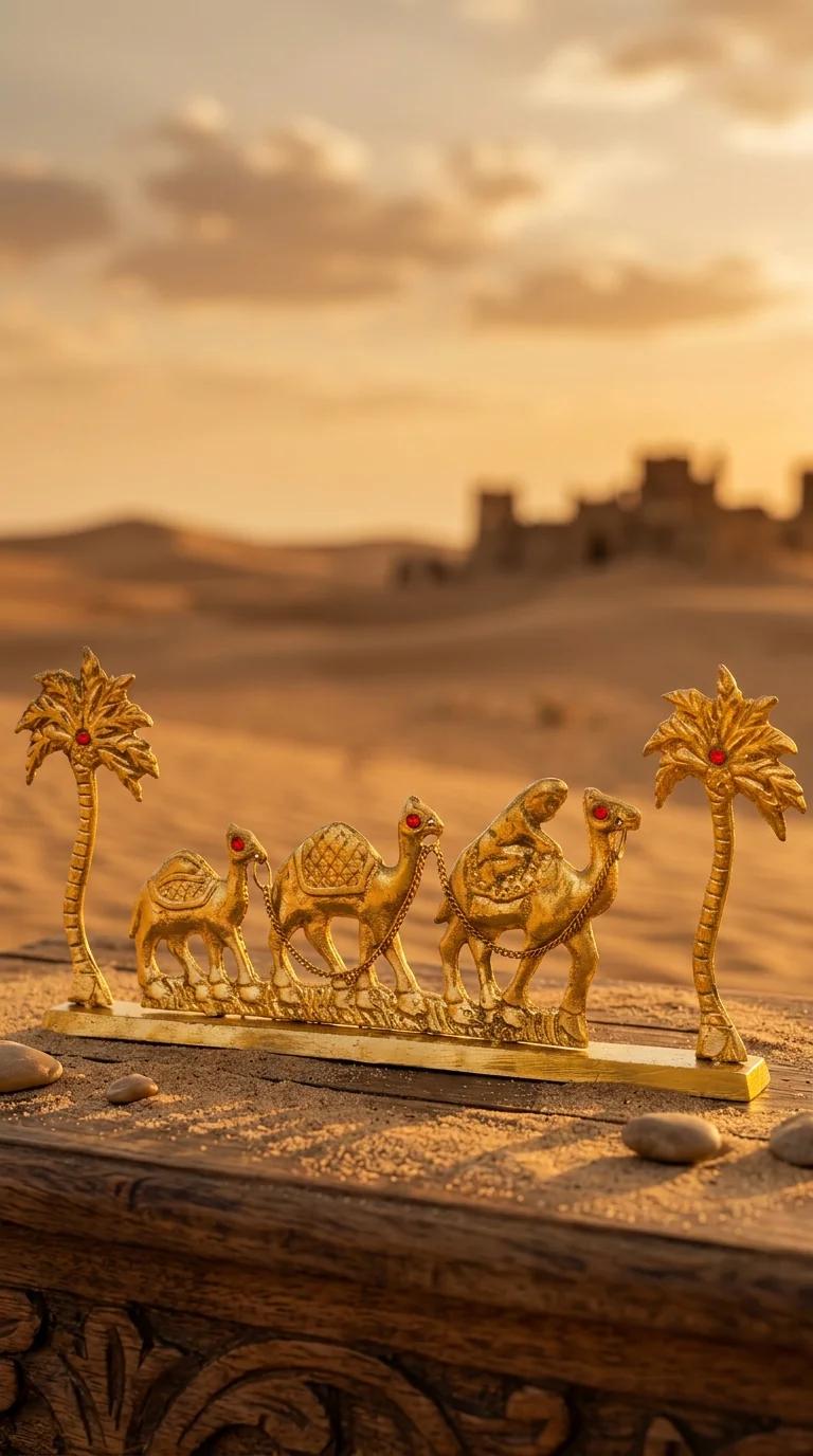 MH Decors Decorative Brass Camel with Palm Tree Miniature for Tabletop Display