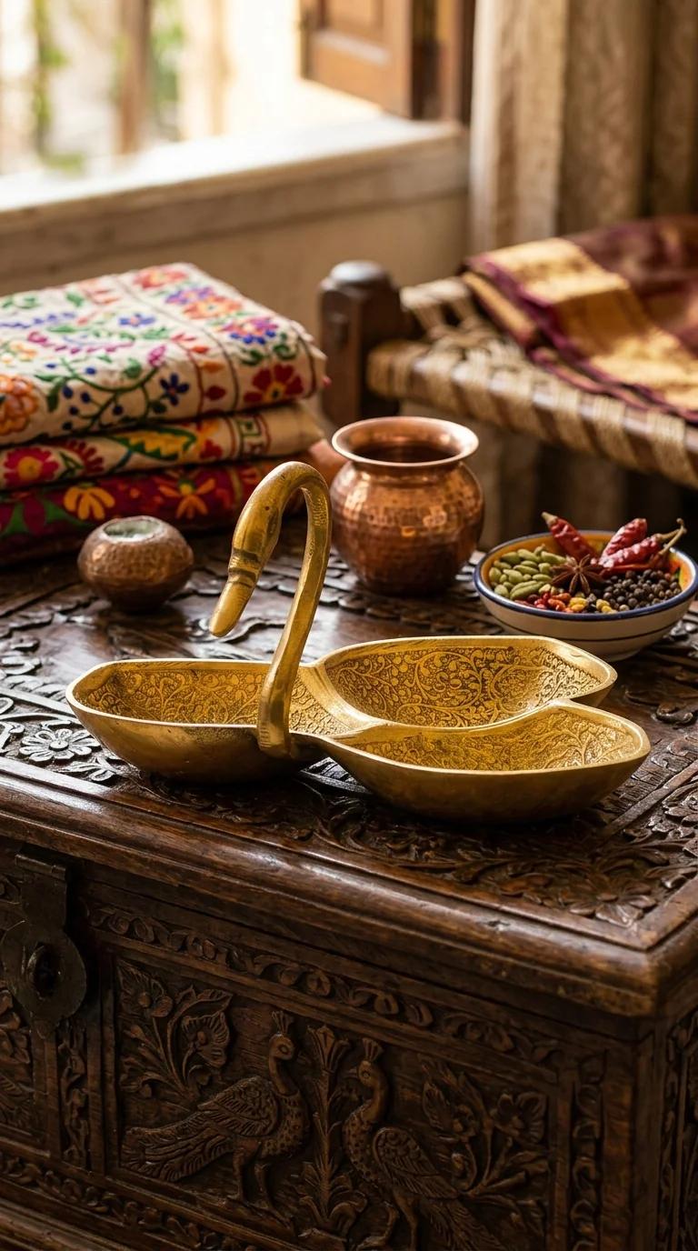 MH Decors Elegant Brass Swan Shaped Leaf Bowl for Home Decor and Gift Item