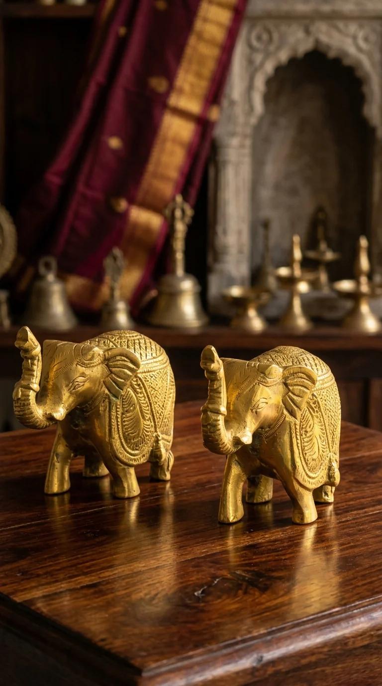MH Decors Decorative Brass Antique Elephant Pair for Home Tabletop Display