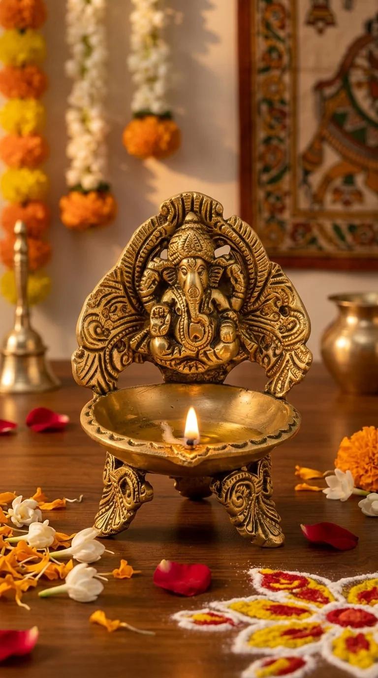 MH Decors Brass Ganpathi Diya for Home Altar and Temple Use