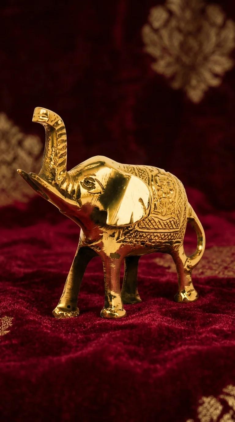MH Decors Decorative Brass Trunk Up Elephant Statue for Office and Home Display