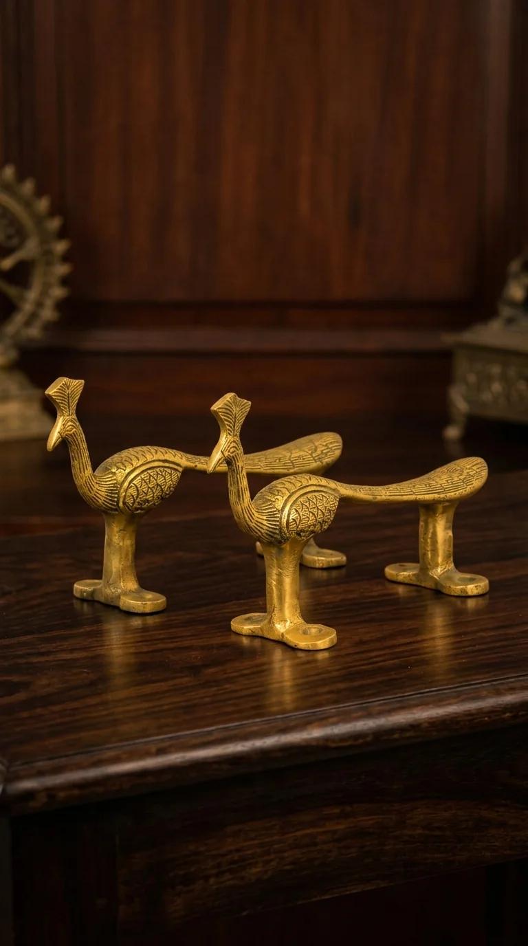 MH Decors Decorative Brass Peacock Design Door Handles for Bedroom and Living Room