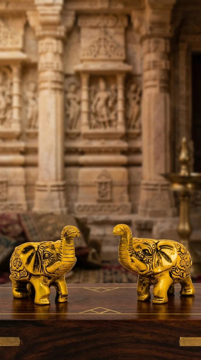 Value Gifts Decorative Brass Blessing Elephant Figurines for Living Room