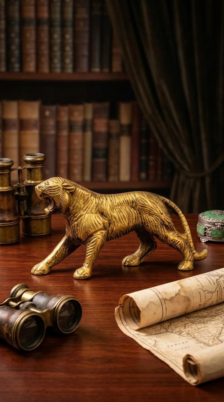 Value Gifts Brass Tiger Figurine Bengal Style Decorative Sculpture for Table or Shelf