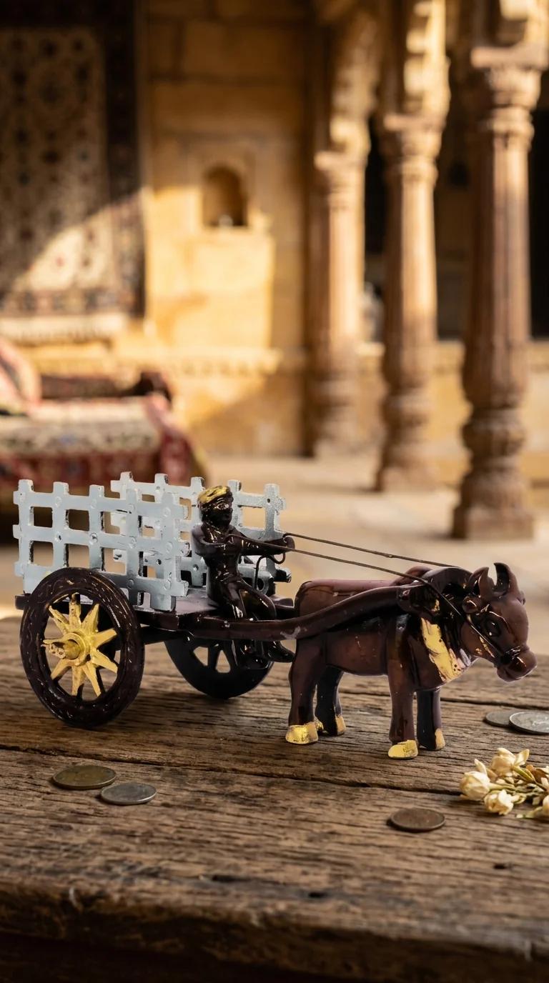 Value Gifts Vintage Brass Village Bullock Cart Sculpture for Home and Office