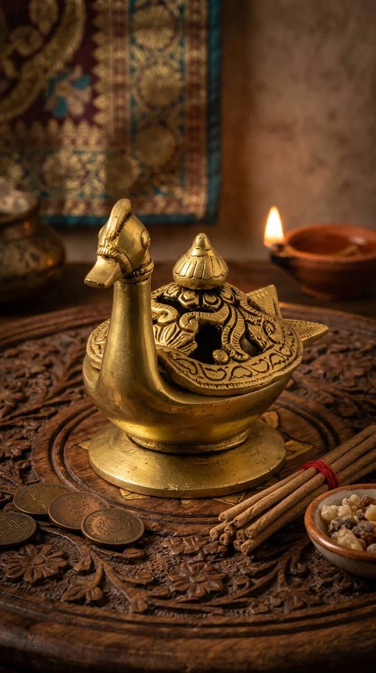 Value Gifts Handcrafted Brass Swan Incense Burner for Spiritual Home Decor