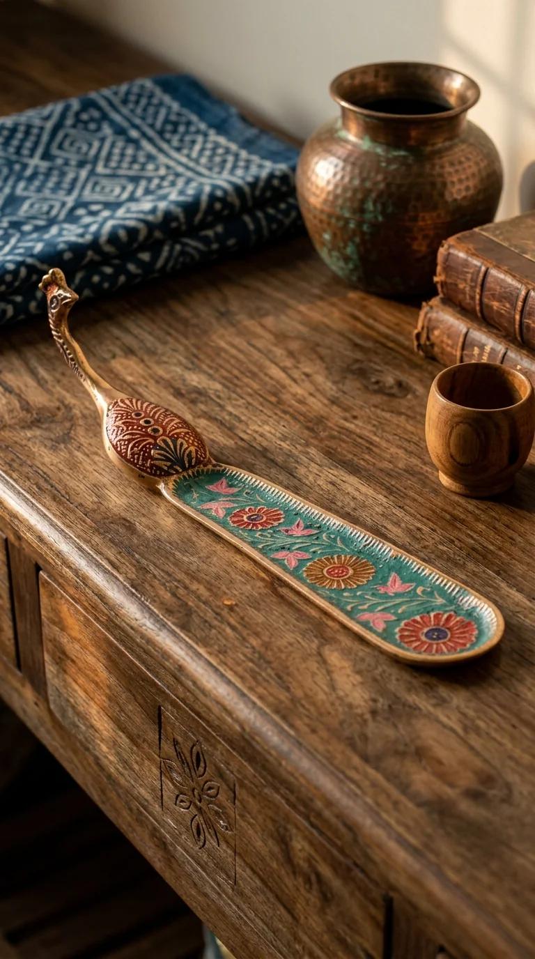 Value Gifts Traditional Brass Peacock Incense Stand Handcrafted for Home