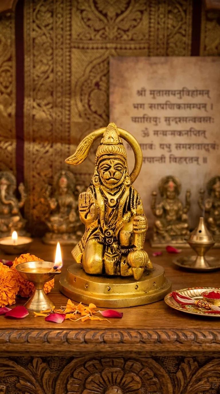 Value Gifts Handcrafted Brass Hanuman Figurine Sitting Pose for Pooja Room