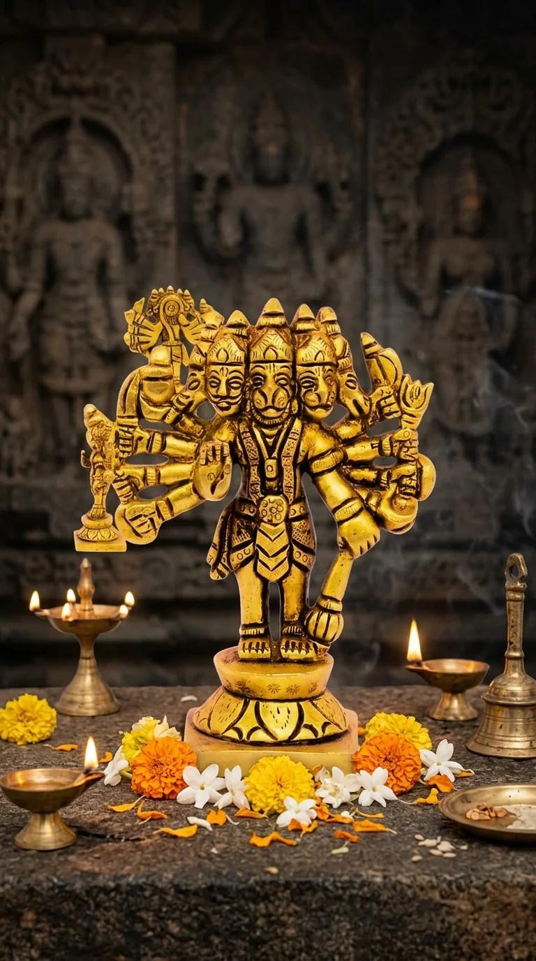 Value Gifts Brass Panchmukhi Hanuman Showpiece for Office Desk and Home