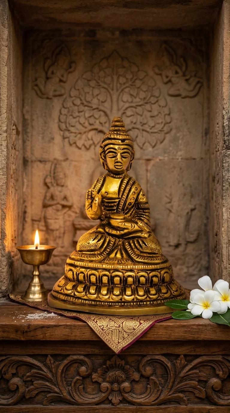 Value Gifts Decorative Brass Buddha Statue Sitting Pose for Living Room Table