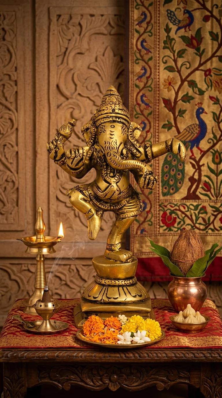 Value Gifts Brass Dancing Ganesha Statue for Religious Home and Temple Decor